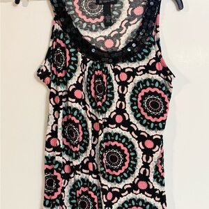 INC International Concepts Black and Pink Patterned Tank Top